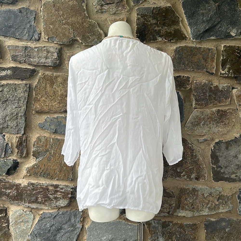 Johnny Was White Embroidered Boho Tunic Top Blouse Size Large - Picture 4 of 5